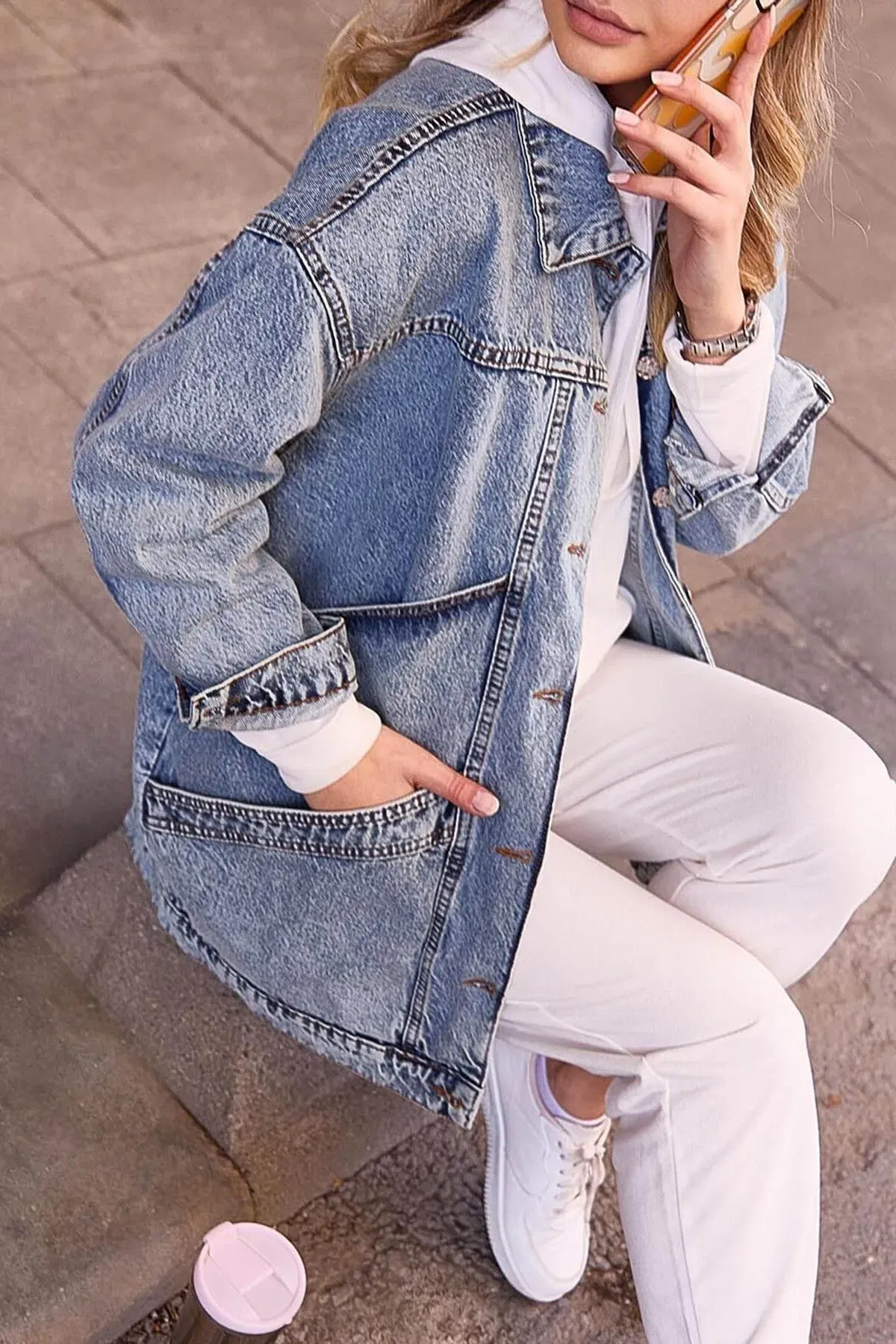 Açık Mavi Çift Cepli Oversize Kot Ceket LC-14-ACIK-MAVI